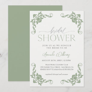 Victorian French Sage Green Bridal Shower Invitation