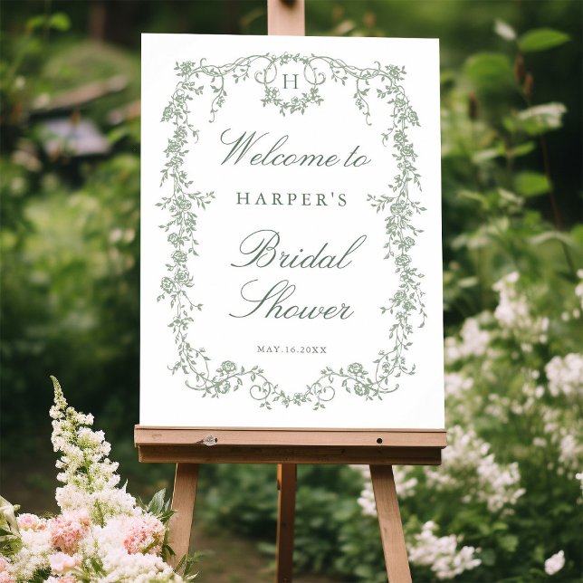 Victorian French Sage Green Bridal Shower Welcome Poster (Creator Uploaded)