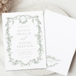 Victorian French Sage Green Wedding Monogram Invitation<br><div class="desc">Transport your guests to an era of elegance and romance with our Victorian Vintage French Blue Floral Wedding Invitation. Inspired by the opulence of the Victorian era and adorned with delicate French blue florals, this invitation exudes timeless sophistication. Crafted with meticulous attention to detail, the intricate floral design and vintage-inspired...</div>