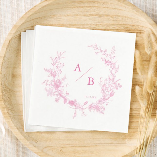 Victorian French Toile Pink Wedding Monogram Napkin (Creator Uploaded)