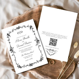 Victorian French Toile QR Code Wedding Invitation