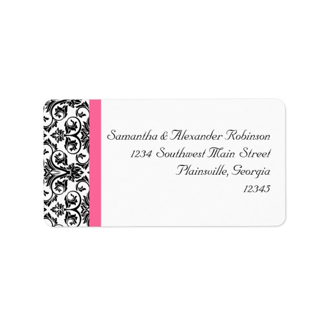 Victorian Fuchsia Pink and White Damask Label (Front)