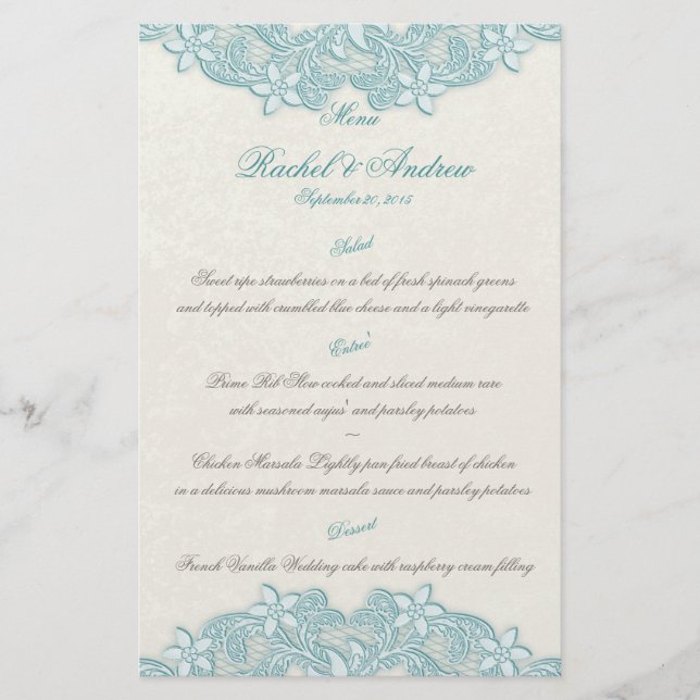 Victorian Garden Aqua Ivory Menu (Front)