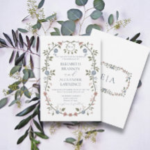 Victorian Garden Dusty Blue Monogram Invitation