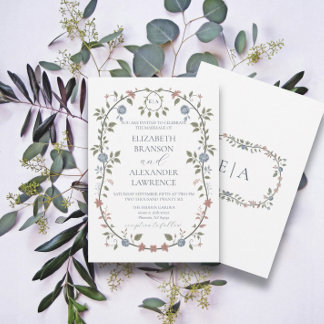 Victorian Garden Dusty Blue Monogram Invitation