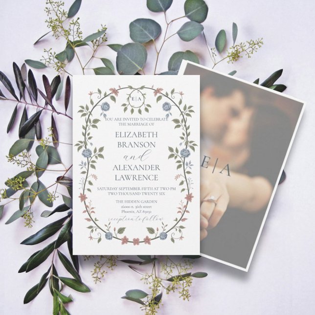 Victorian Garden Dusty Blue Photograph Invitation (Creator Uploaded)