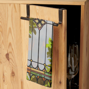 Victorian Garden Stained glass Window Curtain Tea Towel