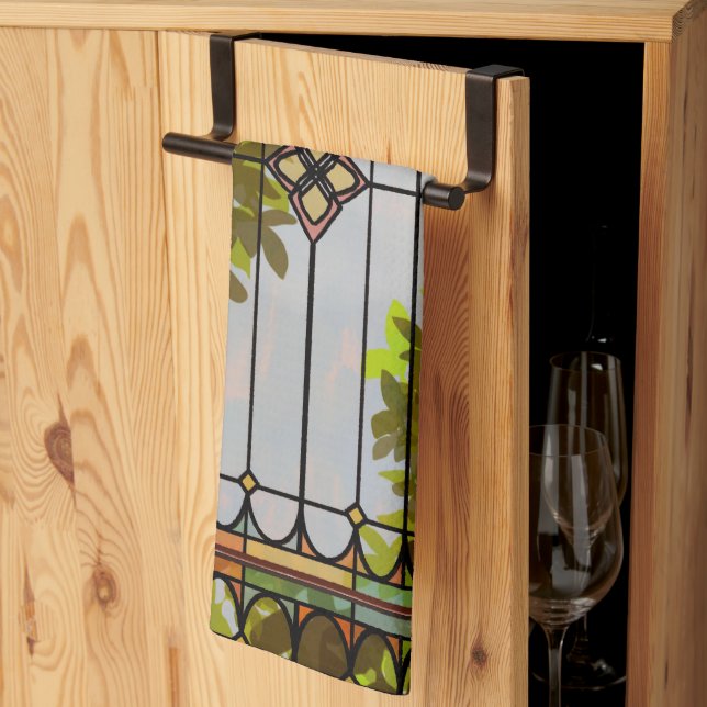 Victorian Garden Stained glass Window Curtain Tea Towel (Thirds Fold)