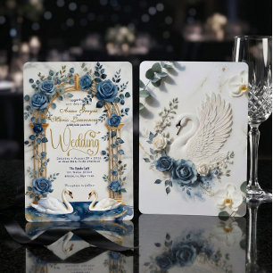 Victorian Garden Swan & Floral Arch Wedding Invitation