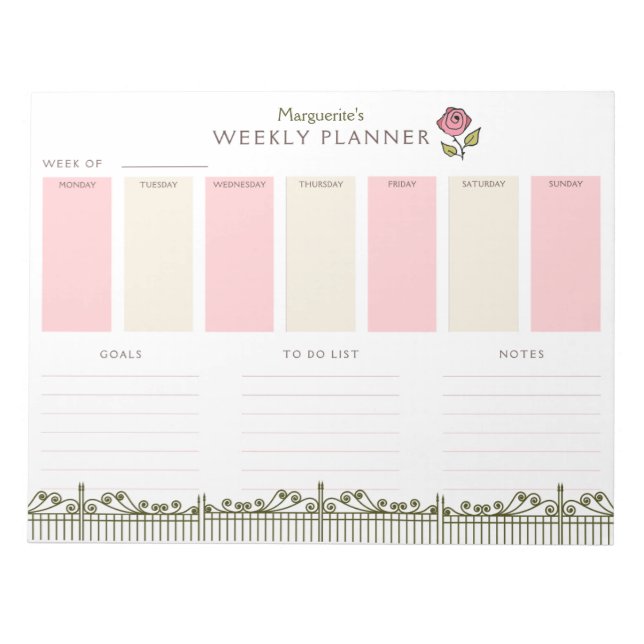 Victorian Garden Weekly Planner To-Do List Notepad (Front)