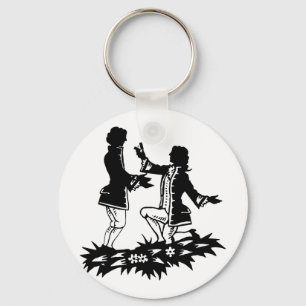 Victorian Gay Man proposing to Lover silhouette Key Ring