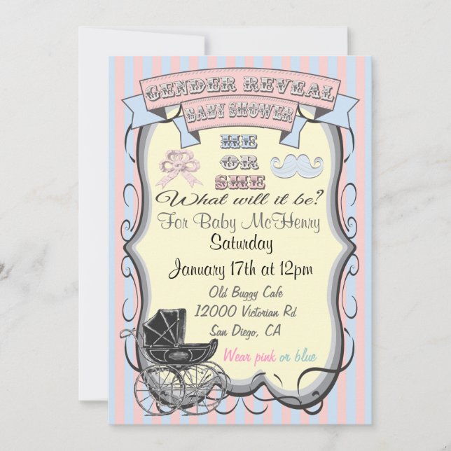 Victorian Gender Reveal Baby Shower Invitations (Front)