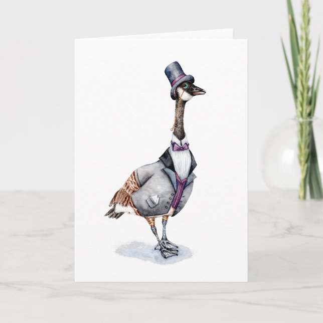 Victorian Gentleman Goose in a Top Hat Card (Front)