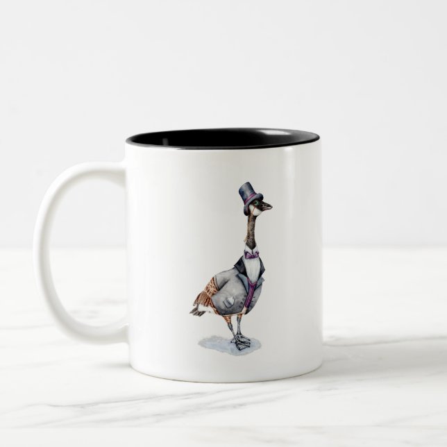 Victorian Gentleman Goose in a Top Hat Two-Tone Coffee Mug (Left)