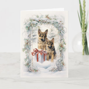Victorian German Shepherd Puppy Christmas Holiday Card