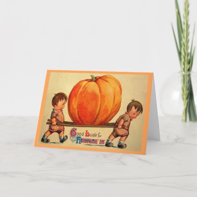Victorian Giant Pumpkin Halloween Greeting Card (Front)