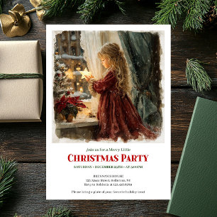 Victorian girl awaits Santa printable holiday Invitation
