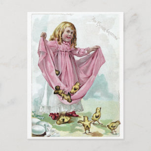 Victorian Girl Carrying Chicks in Dress Postcard