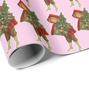 VICTORIAN GIRL CHRISTMAS ANTIQUE PINK  WRAPPING PAPER