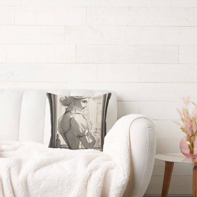 Victorian girl crosses the mirror throw pillow (Couch)