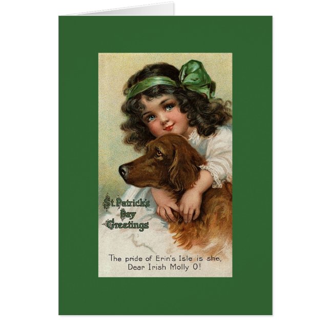 Victorian Girl/Dog St. Patrick's Day Greeting Card (Front)