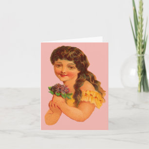 Victorian girl holding violets note card
