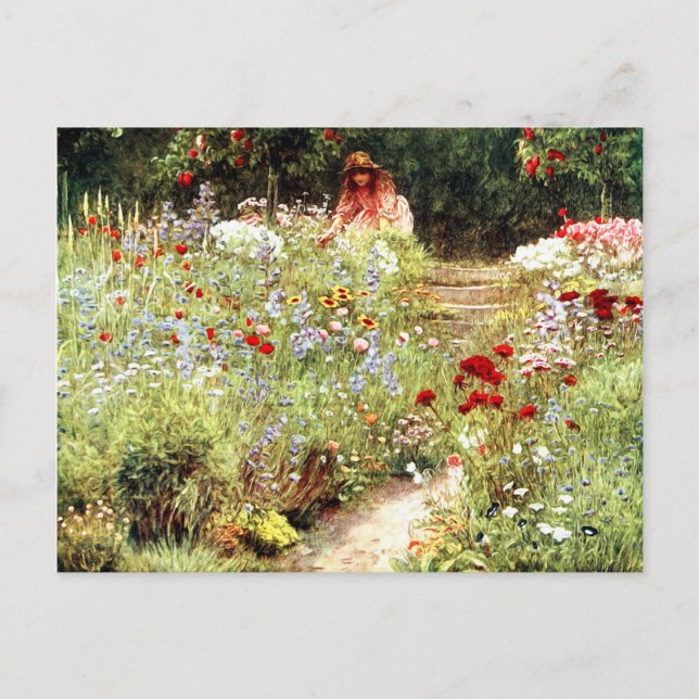 Victorian Girl in the Flower Garden Postcard (Front)