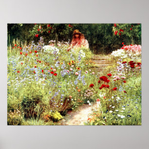 Victorian Girl in the Flower Garden Poster