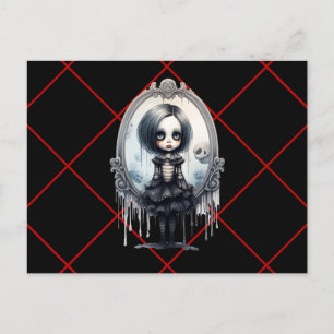 Victorian Girl in Vintage Mirror Halloween Holiday Postcard