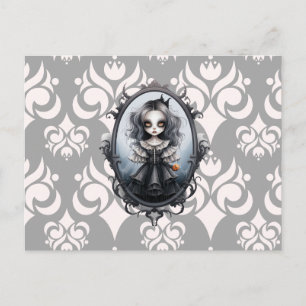 Victorian Girl in Vintage Mirror Halloween Holiday Postcard