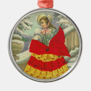 Victorian Girl in Winter Metal Tree Decoration