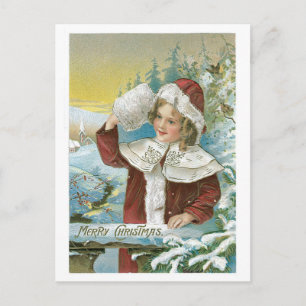 Victorian Girl - Merry Christmas Holiday Postcard