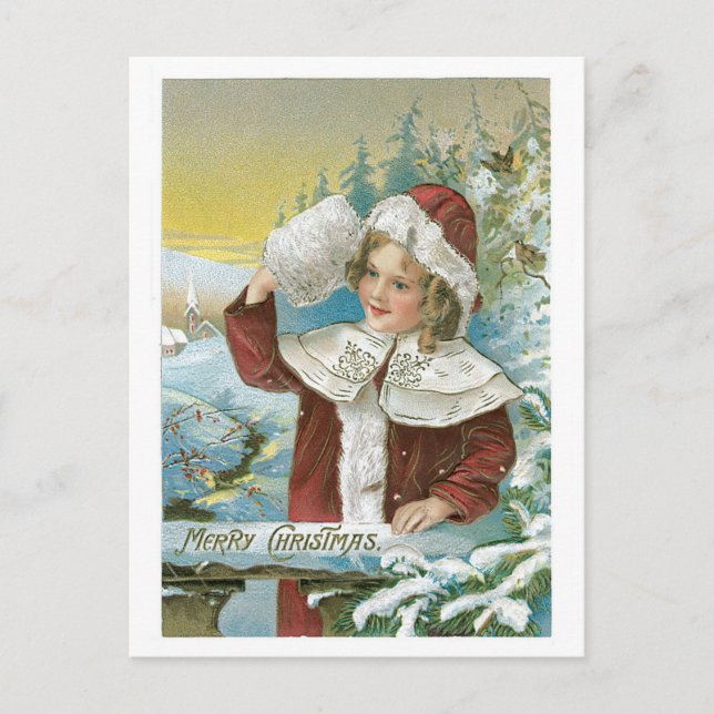 Victorian Girl - Merry Christmas Holiday Postcard (Front)