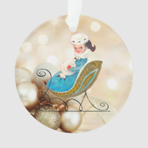 Victorian Girl on Old Fashioned Sled Ornament