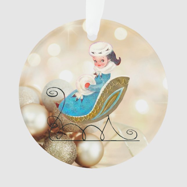 Victorian Girl on Old Fashioned Sled Ornament (Front)