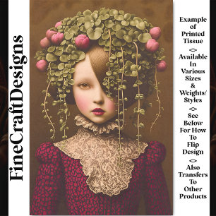 Victorian Girl, Pink Buds Green Vine BF1 Decoupage Tissue Paper