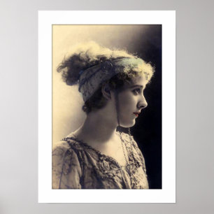 victorian girl, profile, sepia tone poster