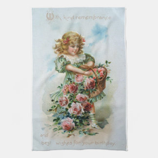 Victorian Girl Roses Birthday Antique Towel