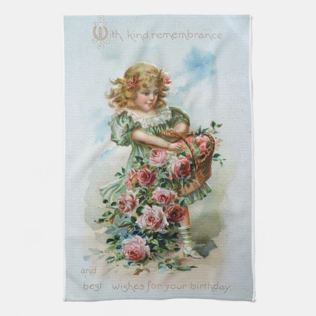Victorian Girl Roses Birthday Antique Towel (Vertical)