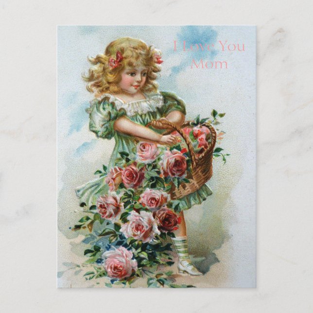 Victorian Girl Roses English Love Mum Gardens Postcard (Front)