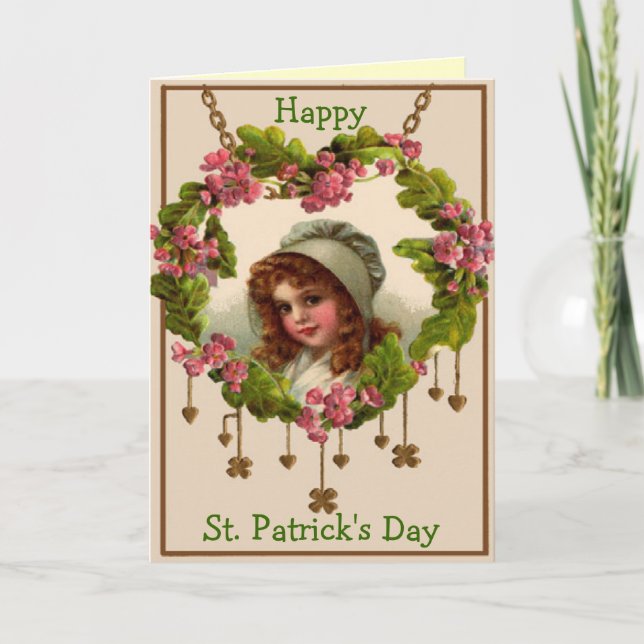 Victorian Girl St. Patrick's Day Greeting Card (Front)