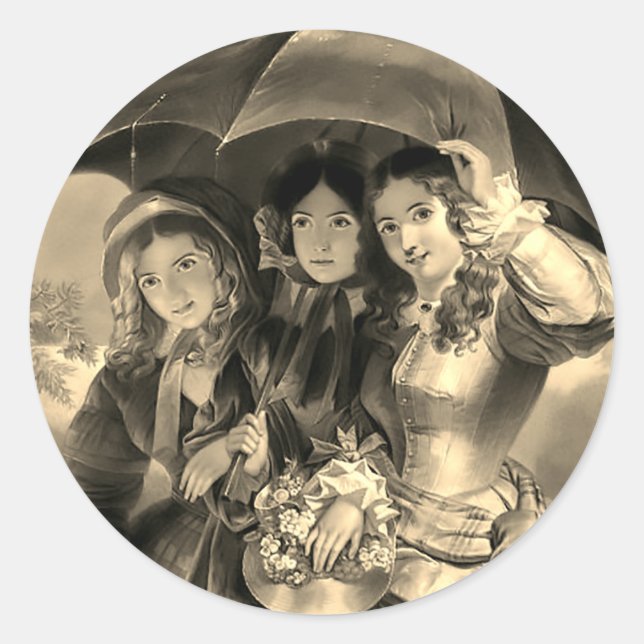 Victorian girl umbrella rainy day victorian lady classic round sticker (Front)