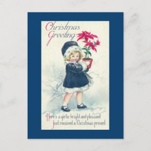 Victorian Girl Vintage Christmas Postcard