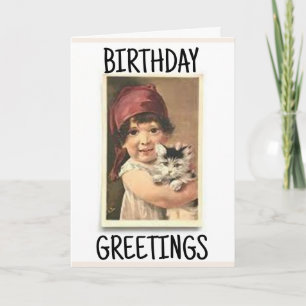 VICTORIAN GIRL WITH CAT VINTAGE Greeting Card