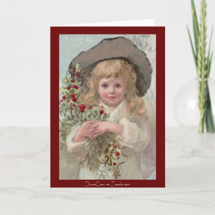 Victorian Girl with Christmas Holly Holiday Card