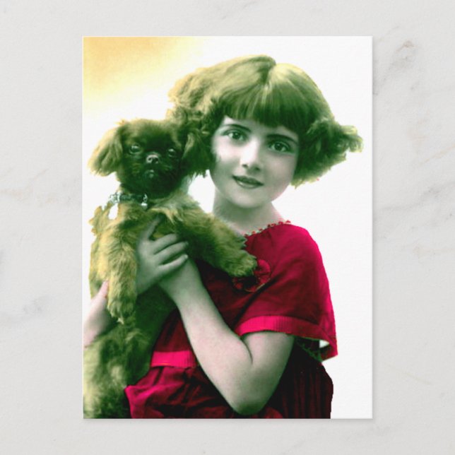 Victorian Girl with Dog Postcard (Front)