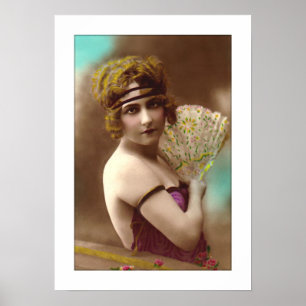 victorian girl with fan headband poster