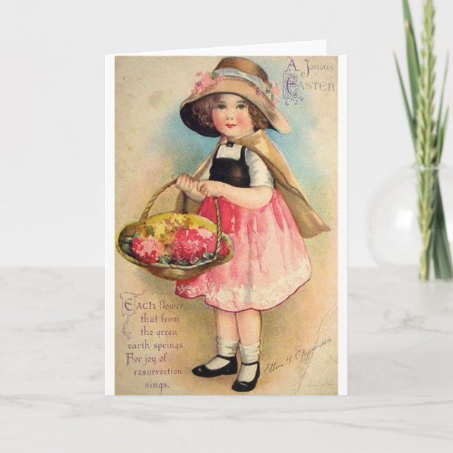 Victorian Girl  With Flowers Easter Card (Front)