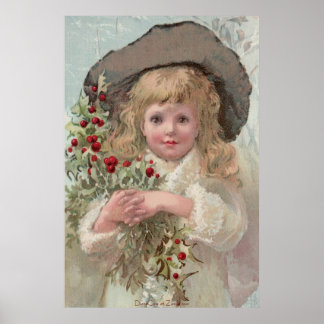 Victorian Girl with Holly Poster