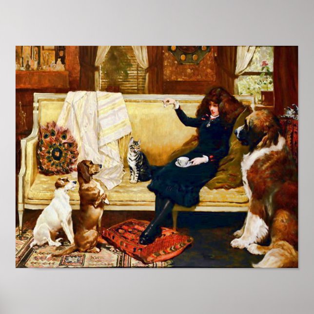 Victorian Girl with Pets Poster (Front)